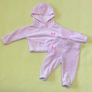 Under Armour Light Pink Soft Satin Material Baby Hoodie and Joggers, Size 3-6M